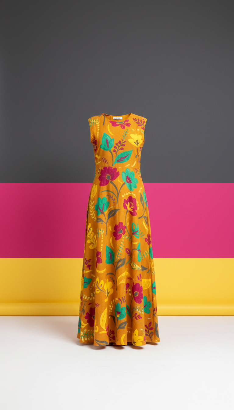 Turmeric Yellow Hand-Painted Maxi Dress