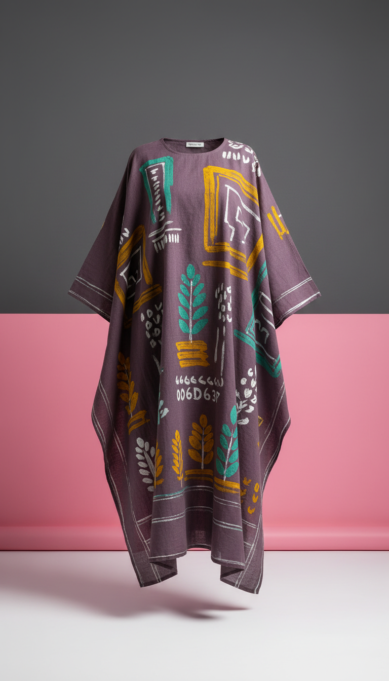 Charcoal Plum Cotton Kurta With Abstract Motifs